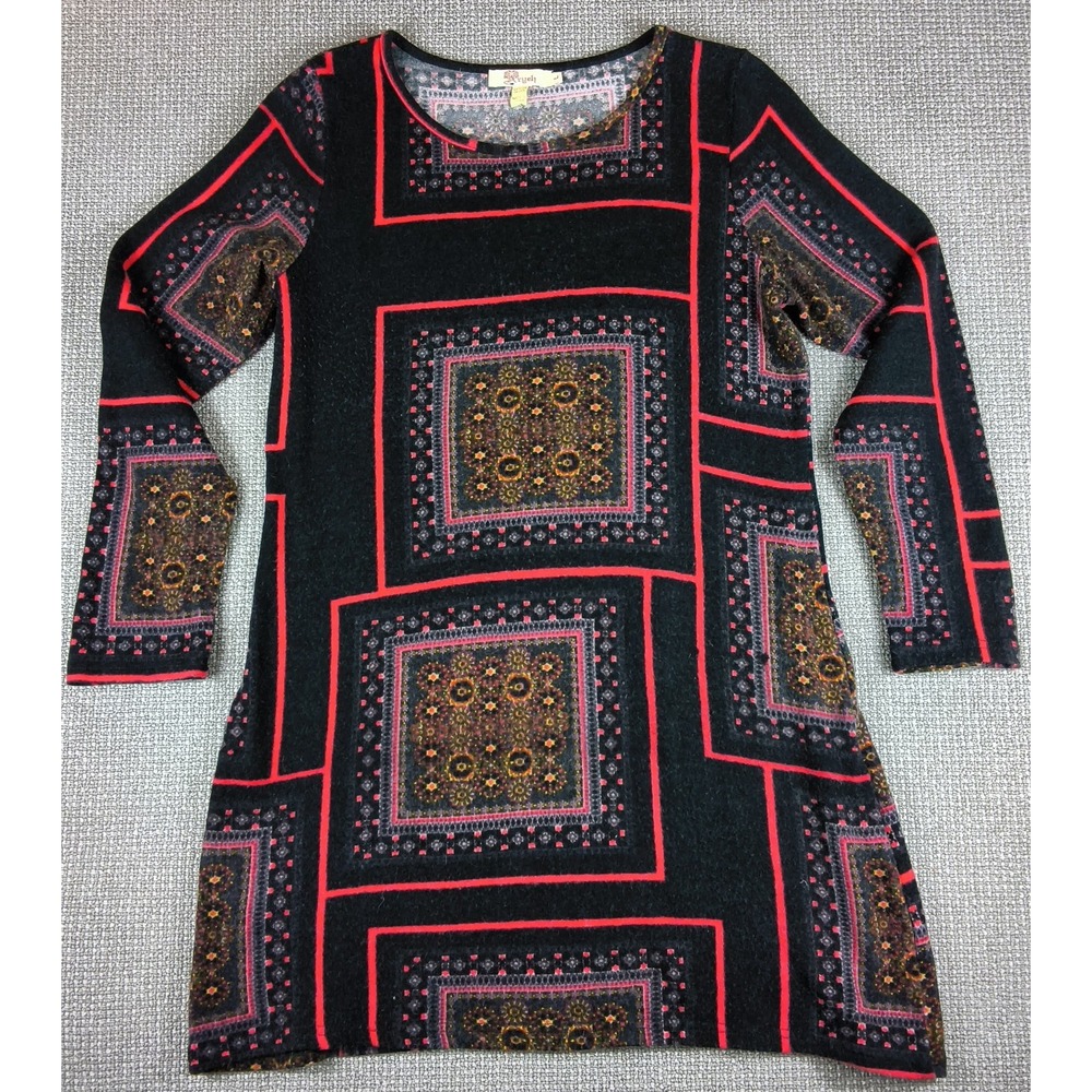 Aryeh Anthro Style Sweater Dress Womens L Geometric Artsy Shift Windowpane